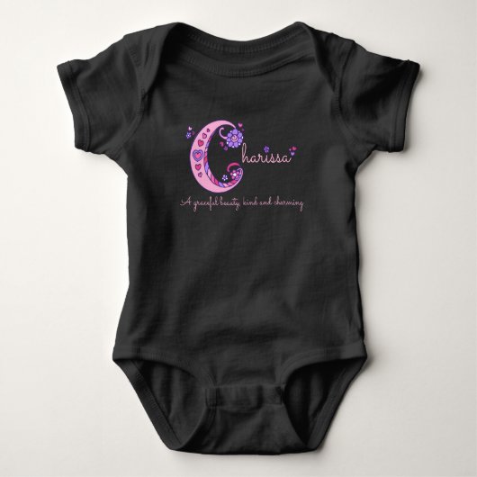 Charissa meisjesnaam decoratieve aangepaste beteke romper (Voorkant)