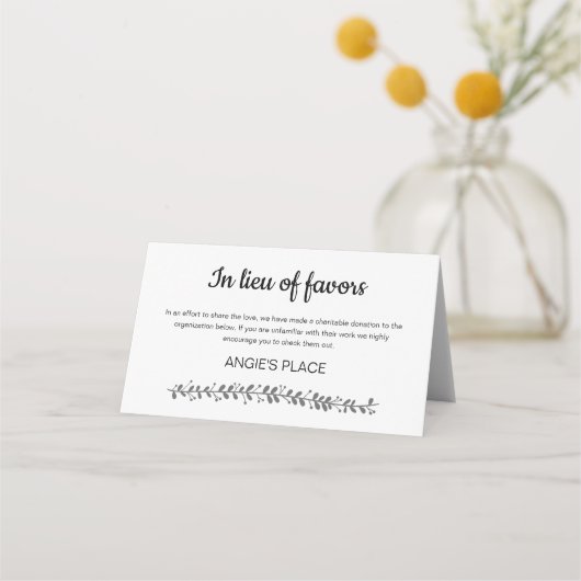 Charity Donation with Table Seating Number Wedding Plaatskaartje (Achterkant)