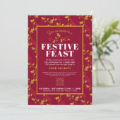 Charity Festive Feast gold red Kerstdiner Kaart (Staand voorkant)