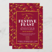Charity Festive Feast gold red Kerstdiner Kaart (Voorkant / Achterkant)