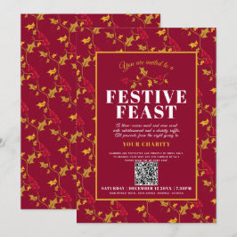 Charity Festive Feast gold red Kerstdiner Kaart