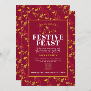 Charity Festive Feast gold red Kerstdiner Kaart