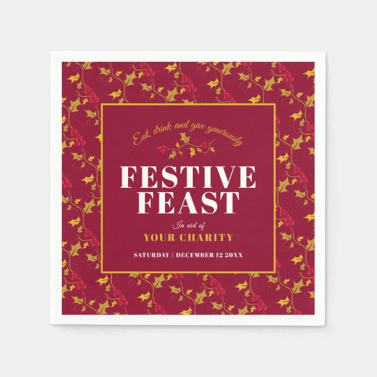 Charity Festive Feast gold red Kerstdiner Servet (Voorkant)