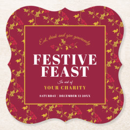 Charity Festive Feast Gold red Kerstmis Kartonnen Onderzetters