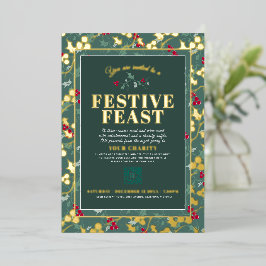 Charity Festive Feast green gold met kerst Folie Uitnodiging