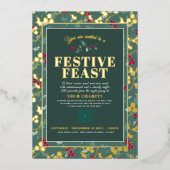 Charity Festive Feast green gold met kerst Folie Uitnodiging (Voorkant)