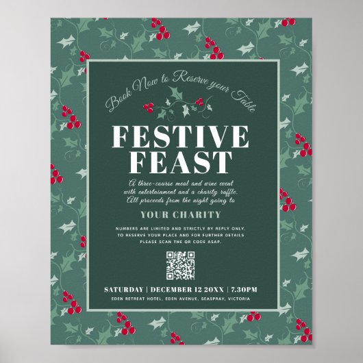 Charity Festive Feast green red Kerstevent Poster (Voorkant)