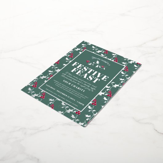 Charity Festive Feast kerstevent green Silver Folie Feestdagen Briefkaart (Gedraaid)