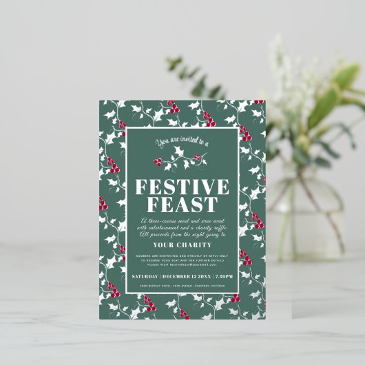 Charity Festive Feast kerstevent green Silver Folie Feestdagen Briefkaart (Staand Voorkant)