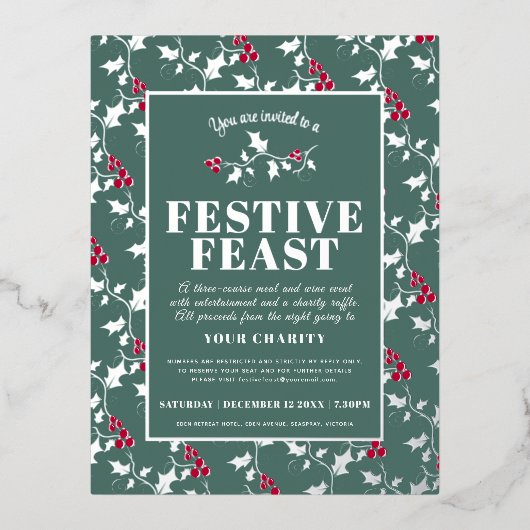 Charity Festive Feast kerstevent green Silver Folie Feestdagen Briefkaart (Voorkant)