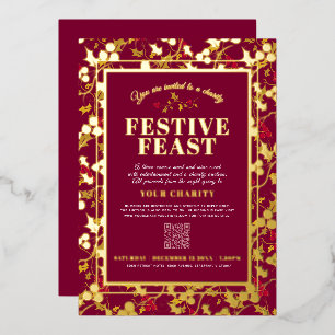 Charity Festive Feast Red Gold berries Kerstmis Folie Uitnodiging