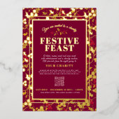 Charity Festive Feast Red Gold berries Kerstmis Folie Uitnodiging (Voorkant)