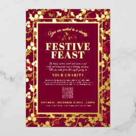 Charity Festive Feast Red Gold berries Kerstmis Folie Uitnodiging