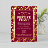 Charity Festive Feast Red Gold berries Kerstmis Folie Uitnodiging (Staand Voorkant)