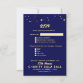 Charity Fundraiser Gala Event Navy Blue Gold RSVP Kaartje (Voorkant)