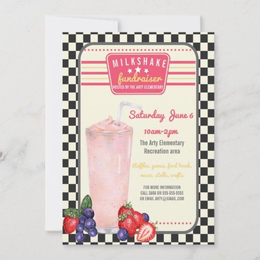 Charity fundraiser PTA PTO milkshake diner nodig Kaart (Voorkant)