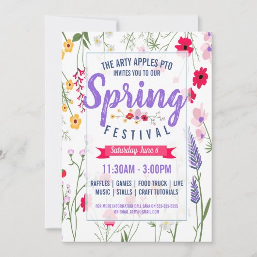 Charity fundraiser PTA PTO Spring festival nodigt  Kaart (Voorkant)