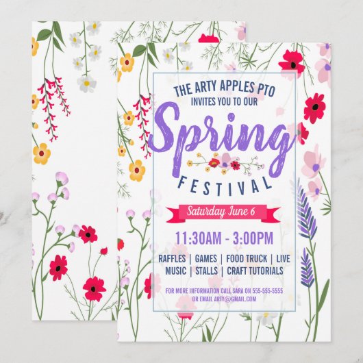 Charity fundraiser PTA PTO Spring festival nodigt  Kaart (Voorkant / Achterkant)