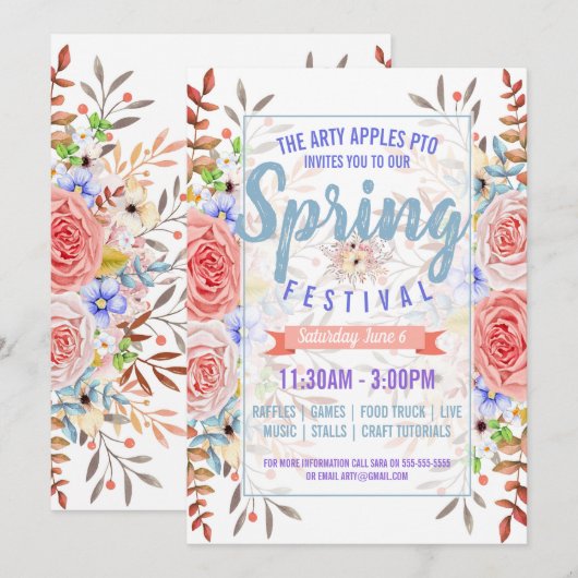 Charity fundraiser PTA PTO Spring festival nodigt  Kaart (Voorkant / Achterkant)