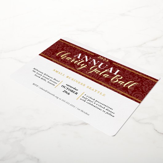 CHARITY GALA BALL elegant evenement bordeaux rood Folie Uitnodiging (Gedraaid)