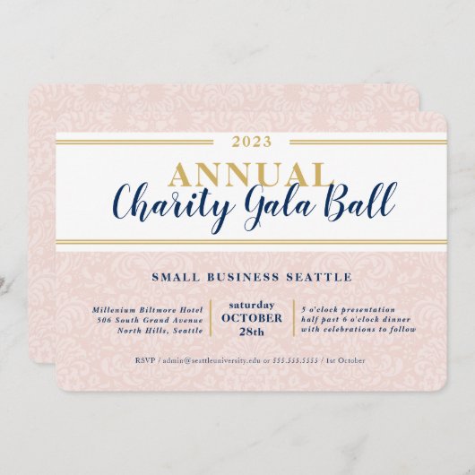 CHARITY GALA BALL elegant evenement marine roze go Kaart (Voorkant / Achterkant)