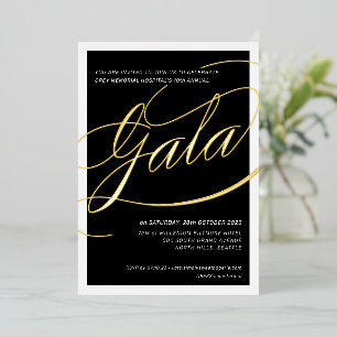 CHARITY GALA elegante formele kalligrafie zwart go Folie Uitnodiging