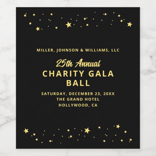 Charity Gala Fundraiser Elegant Zwart Goud Wijn Etiket (Enkel label)