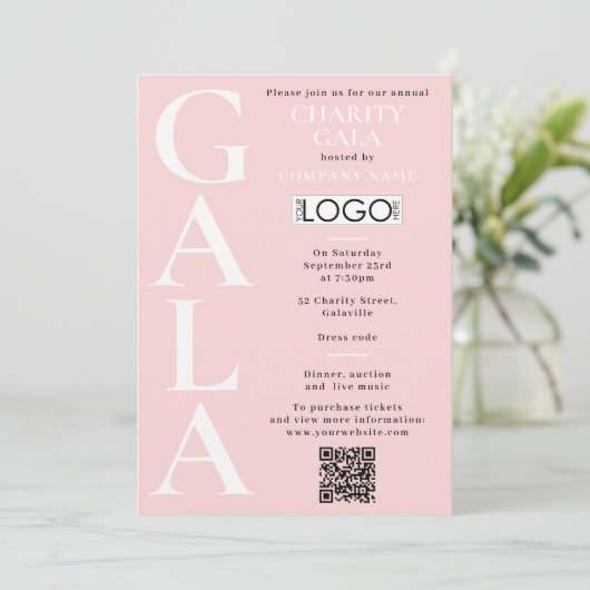 Charity Gala Fundraising Event QR Code Logo Pink Kaart (Staand voorkant)