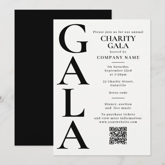 Charity Gala Template Fundraising Event QR Code Kaart (Voorkant / Achterkant)