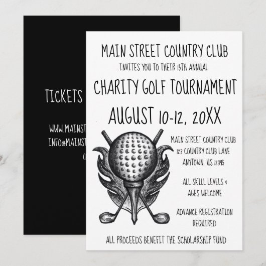 Charity Golf Tournament Sporting Event Ball Clubs Kaart (Voorkant / Achterkant)