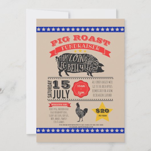 Charity pig roast fundraiser PTA PTO jarig Kaart (Voorkant)