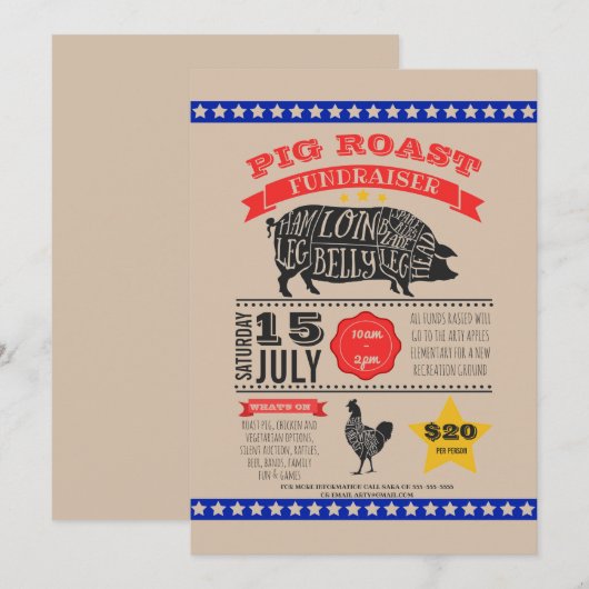 Charity pig roast fundraiser PTA PTO jarig Kaart (Voorkant / Achterkant)