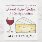 Charity Wine Tasting Merlot Glass Brie Cheese Wijn Etiket (Enkel label)