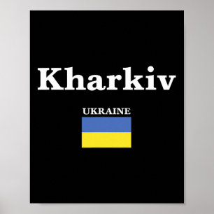 Charkov Oekraïne En De Oekraïense Vlag Van Oekraïn Poster