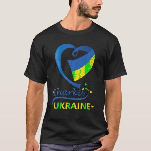 Charkov Oekraïne Nationale Vlag Hart Embleem Crest T-shirt (Voorkant)