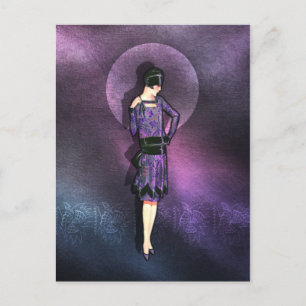 CHARLA, Art Deco Lady in Paars en Blauwgroen blauw Briefkaart