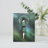 CHARLA, Art Deco Lady in Sage Green en Blauwgroen Briefkaart (Staand voorkant)