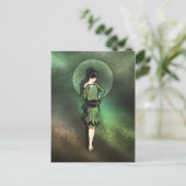 CHARLA, Art Deco Lady in Shades of Green Briefkaart (Staand voorkant)