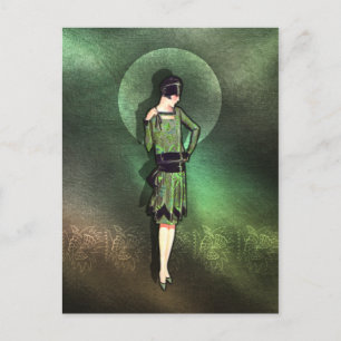 CHARLA, Art Deco Lady in Shades of Green Briefkaart