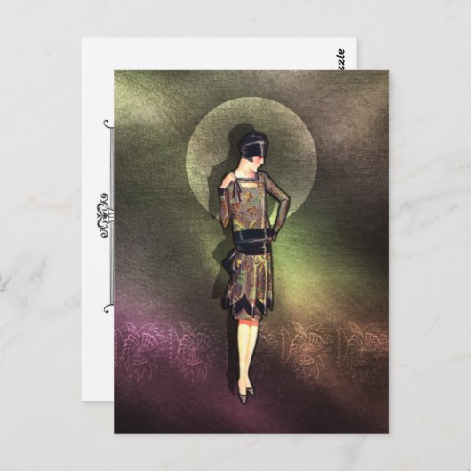 Charla - Mode van 1920 in Taupe, Brown & Yellow Briefkaart (Voorkant / Achterkant)