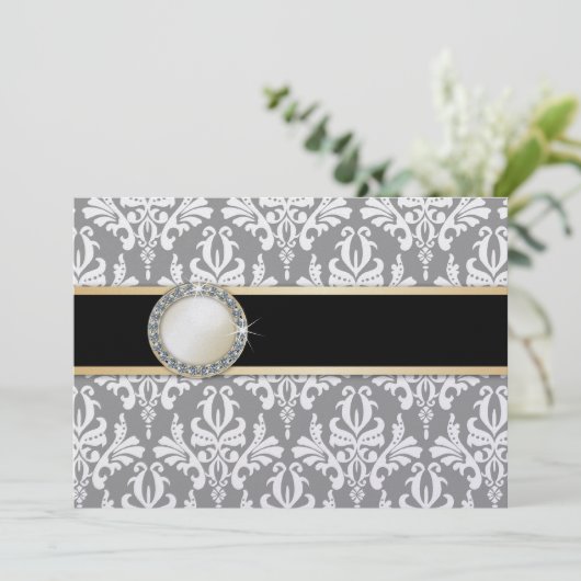 Charlamain  Damask Wedding Uitnodiging (Staand voorkant)