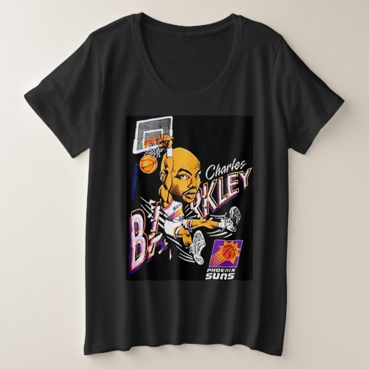Charles Barkley Retro Basketball Cartoon Worn Grote Maat T-shirt (Design voorkant)