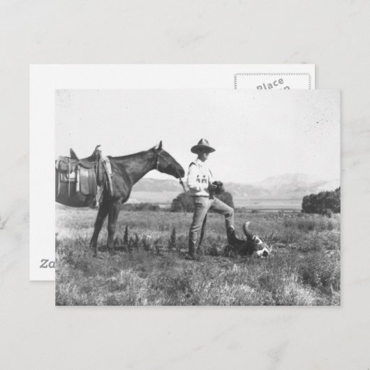 Charles Belden met paard en schedel. Briefkaart (Voorkant / Achterkant)