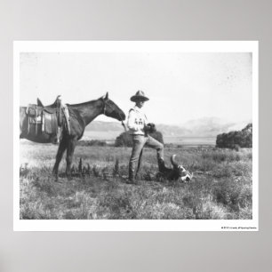 Charles Belden met paard en schedel. Poster