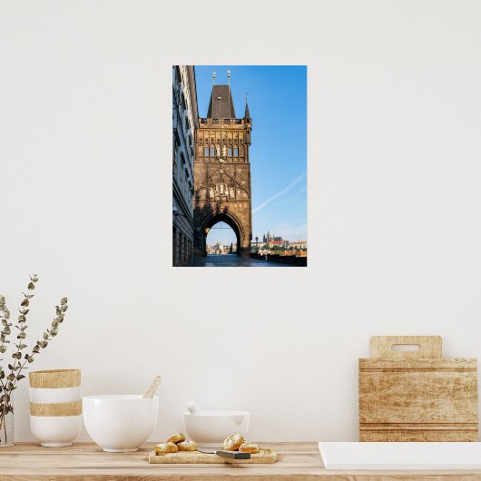 Charles bridge old tower & Prague castle Poster (Keuken)