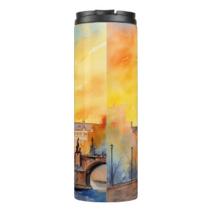 Charles Bridge Praag Zonsondergang Aquarel Thermosbeker