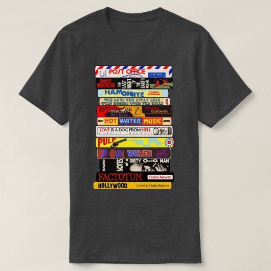 Charles Bukowski Boeken Stack T-shirt (Design voorkant)