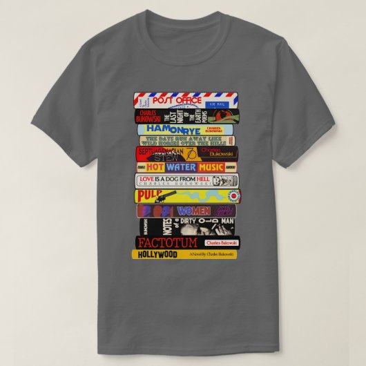Charles Bukowski Boeken Stack T-shirt (Design voorkant)