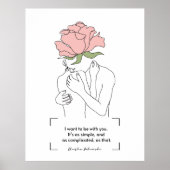 Charles Bukowski Pink Rose Line Art Love Quotes Poster (Voorkant)