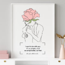 Charles Bukowski Pink Rose Line Art Love Quotes